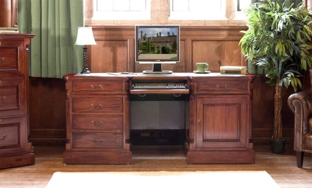 Product photograph of La Roque Mahogany 1 Door 6 Drawer Computer Desk from Choice Furniture Superstore.