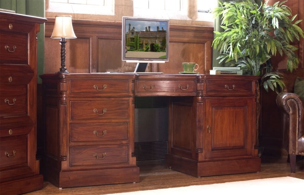 Product photograph of La Roque Mahogany 1 Door 6 Drawer Computer Desk from Choice Furniture Superstore.