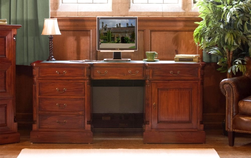 Product photograph of La Roque Mahogany 1 Door 6 Drawer Computer Desk from Choice Furniture Superstore.