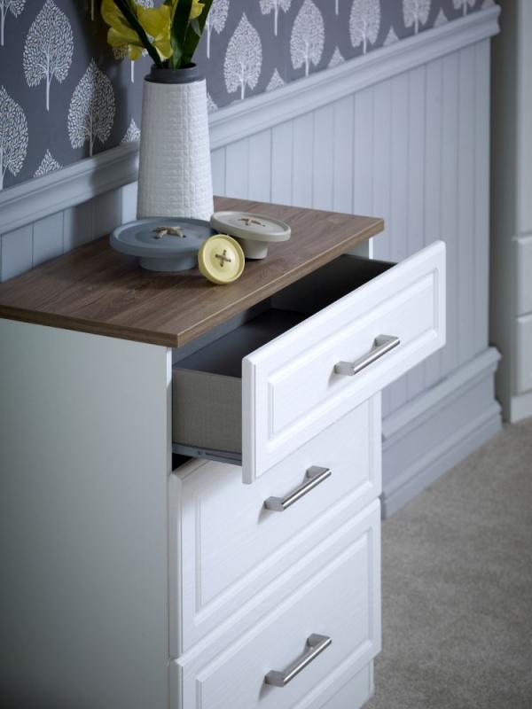 Product photograph of Kent White And Oak 3 Drawer Beside Cabinet from Choice Furniture Superstore.