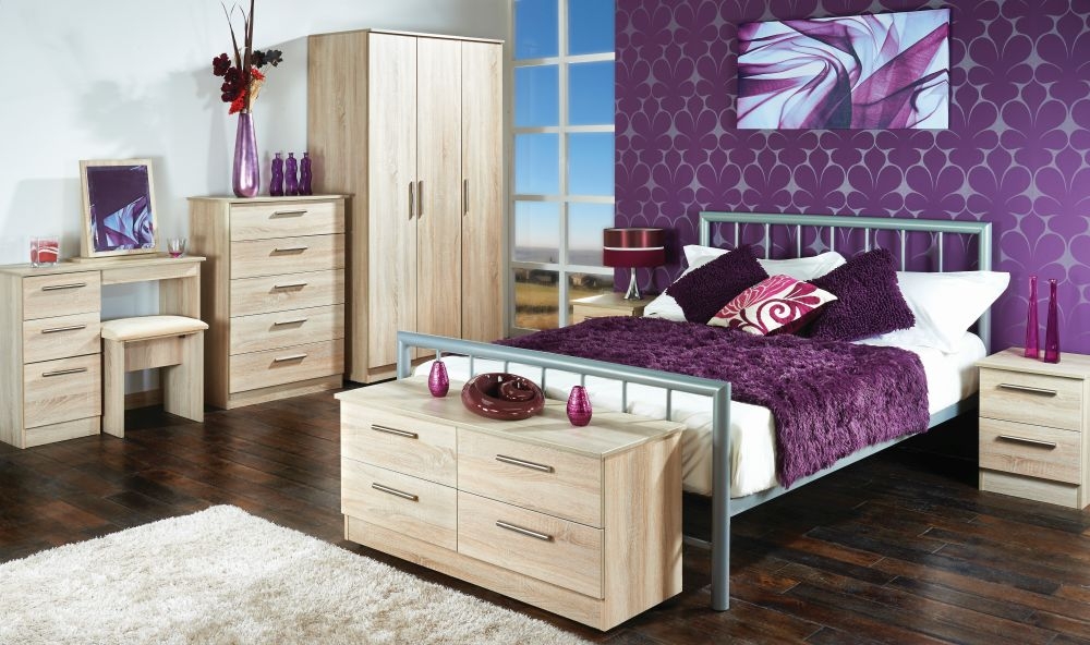 Product photograph of Contrast Oak Effect 2 Drawer Bedside Cabinet from Choice Furniture Superstore.