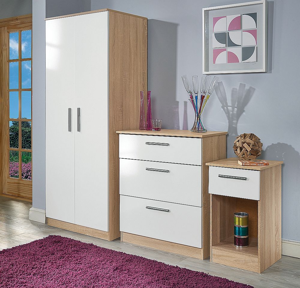 Product photograph of Contrast 3 Drawer Deep Chest - High Gloss White And Bardolino from Choice Furniture Superstore.