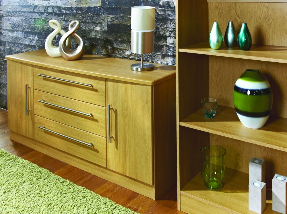 Product photograph of Sherwood Oak Effect Wide Sideboard - 2 Doors from Choice Furniture Superstore.