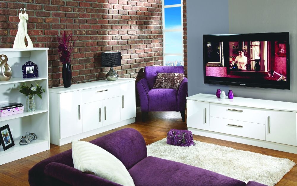 Product photograph of Knightsbridge White Gloss Wide Sideboard - 4 Doors from Choice Furniture Superstore.