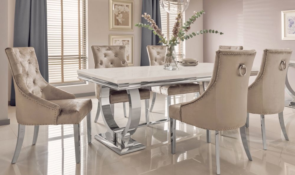 Product photograph of Vida Living Arianna 180cm Cream Marble Dining Table - 6 Seater from Choice Furniture Superstore.