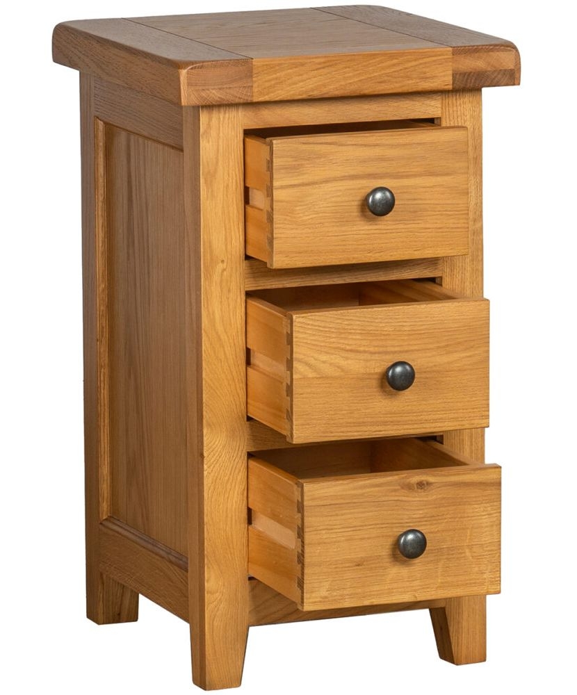 Product photograph of Oakland Oak Compact 3 Drawer Bedside Cabinet from Choice Furniture Superstore.
