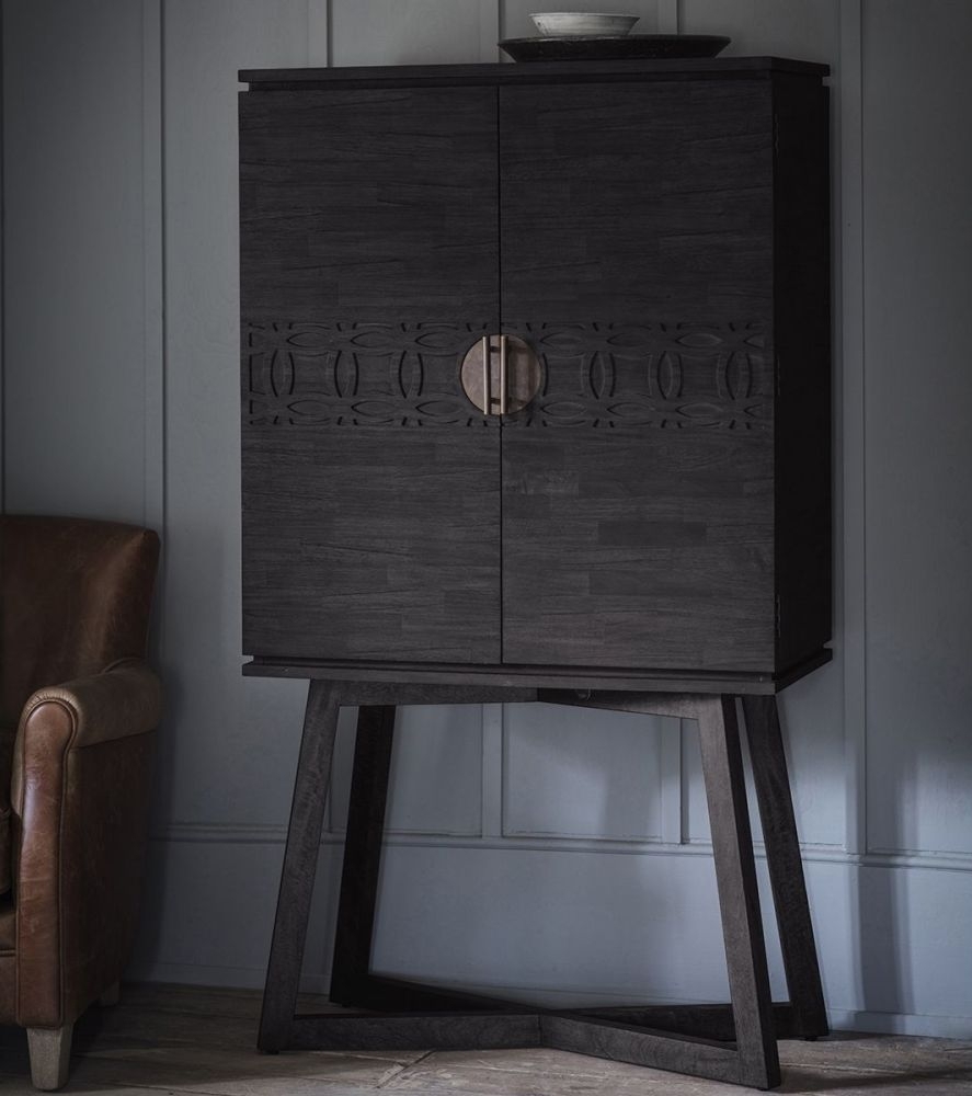 Product photograph of Boho Boutique Black Mango Wood Cocktail Cabinet from Choice Furniture Superstore.