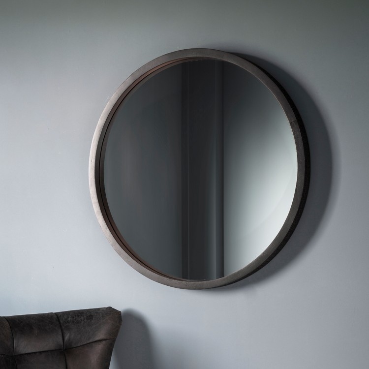 Product photograph of Boho Boutique Black Wood Round Wall Mirror - 90cm X 90cm from Choice Furniture Superstore.