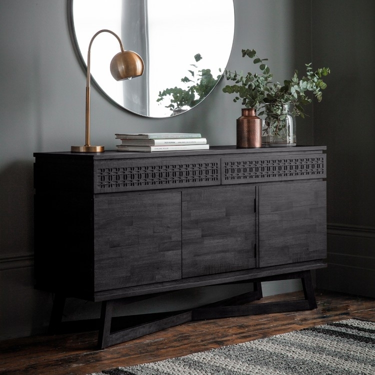 Product photograph of Kingston Boutique Black Mango Wood 3 Door 2 Drawer Sideboard from Choice Furniture Superstore.