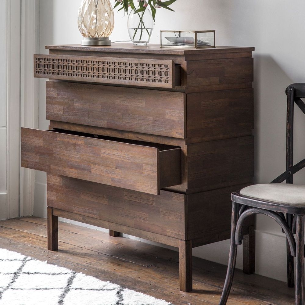 Product photograph of Boho Retreat Chocolate Mango Wood 4 Drawer Chest from Choice Furniture Superstore.