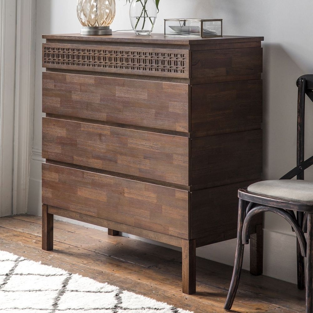 Product photograph of Boho Retreat Chocolate Mango Wood 4 Drawer Chest from Choice Furniture Superstore.