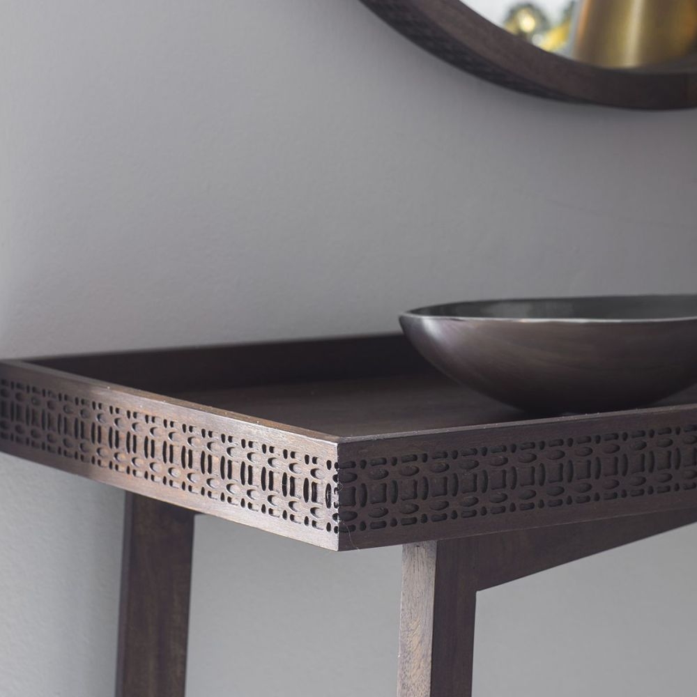 Product photograph of Boho Retreat Chocolate Wood 110cm Console Table from Choice Furniture Superstore.