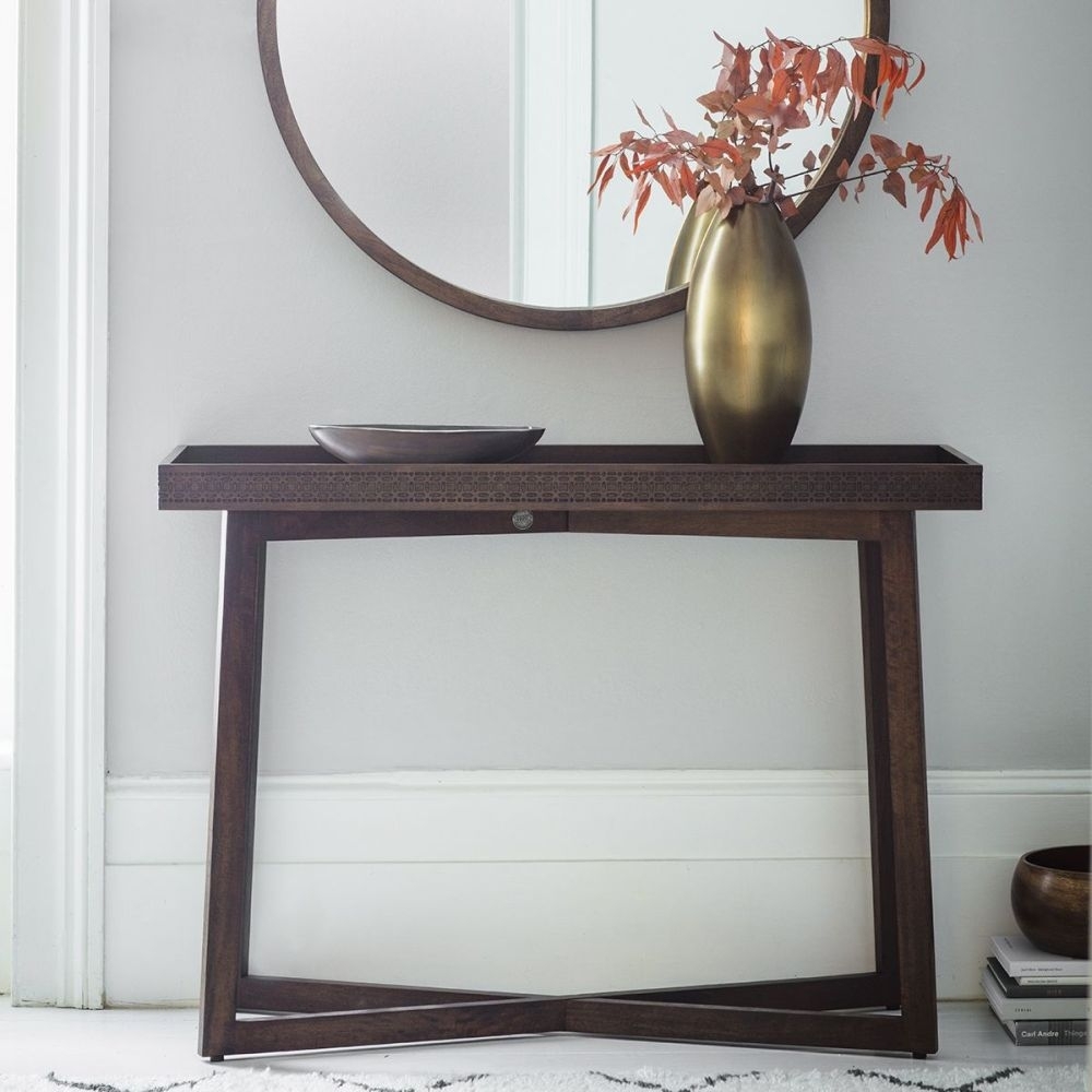 Product photograph of Boho Retreat Chocolate Wood 110cm Console Table from Choice Furniture Superstore.