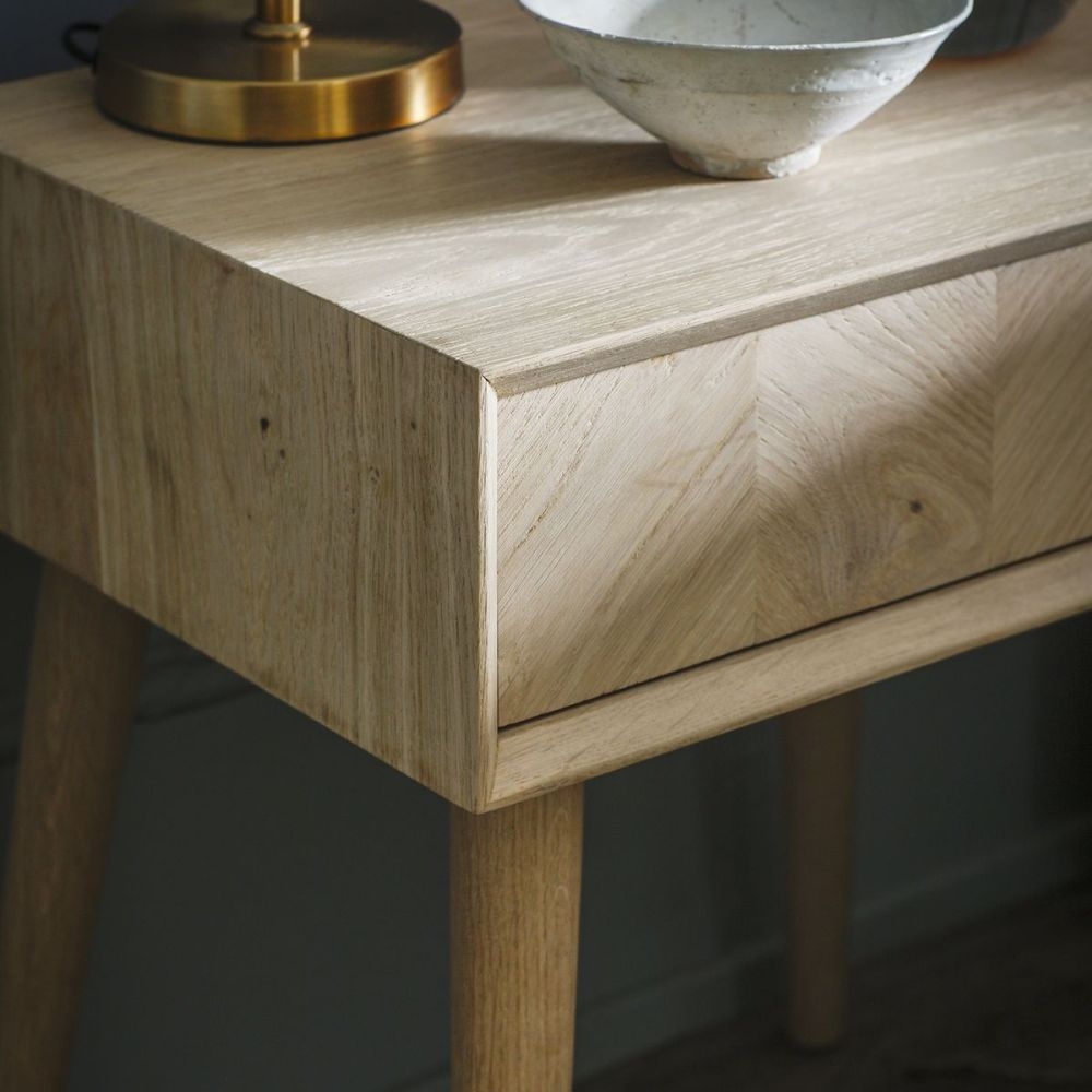 Product photograph of Lancaster Chevron Oak 1 Drawer Side Table from Choice Furniture Superstore.