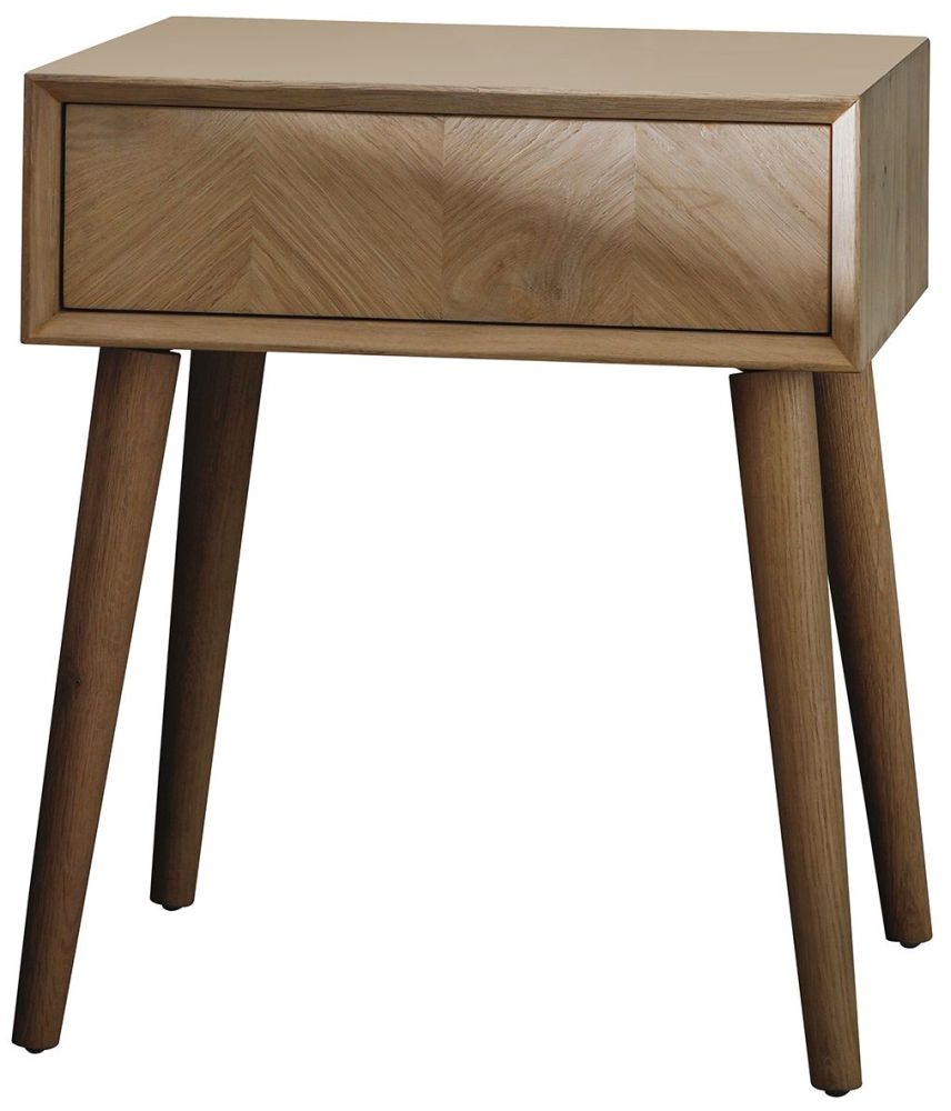 Product photograph of Lancaster Chevron Oak 1 Drawer Side Table from Choice Furniture Superstore.