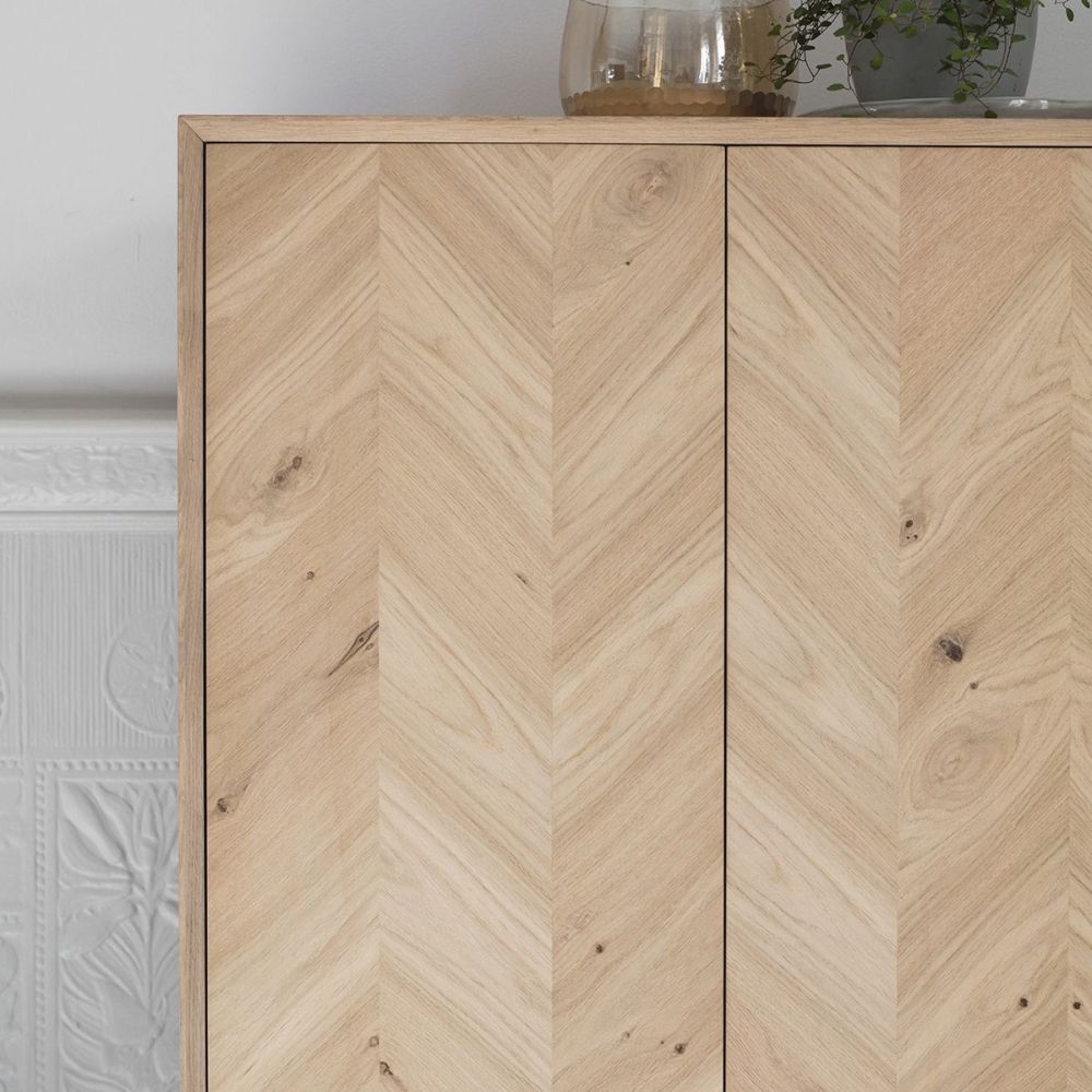 Product photograph of Lancaster Chevron Oak 2 Door Cocktail Cabinet from Choice Furniture Superstore.