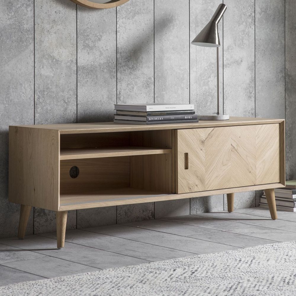 Product photograph of Lancaster Chevron Oak Media Unit from Choice Furniture Superstore.