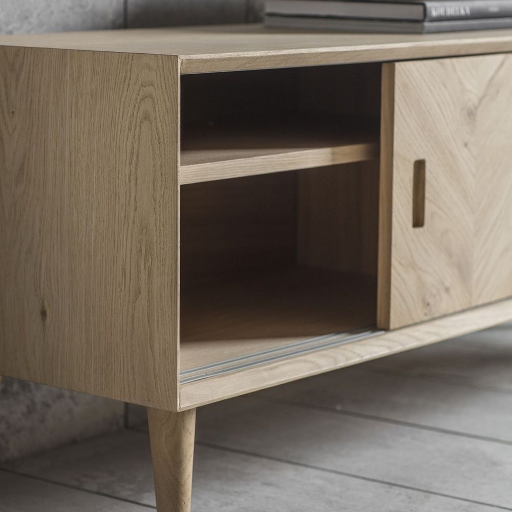 Product photograph of Milano Chevron Oak Media Unit from Choice Furniture Superstore.