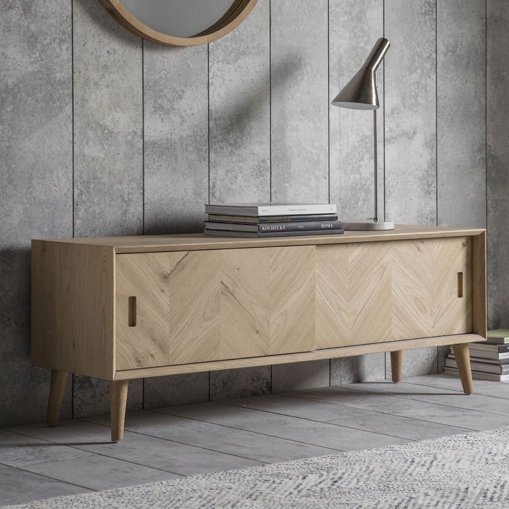 Product photograph of Lancaster Chevron Oak Media Unit from Choice Furniture Superstore.