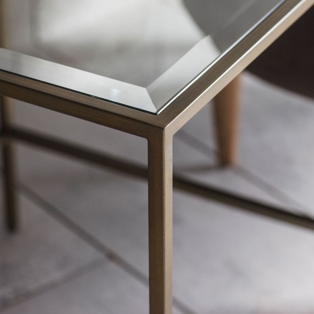 Product photograph of Norwich Glass And Metal Side Table - Comes In Silver And Champagne Options from Choice Furniture Superstore.