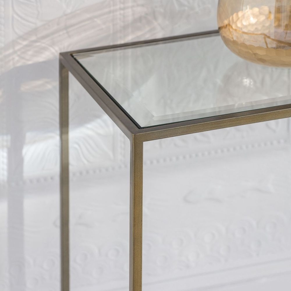 Product photograph of Rothbury Glass And Metal Console Table - Comes In Silver And Champagne Options from Choice Furniture Superstore.