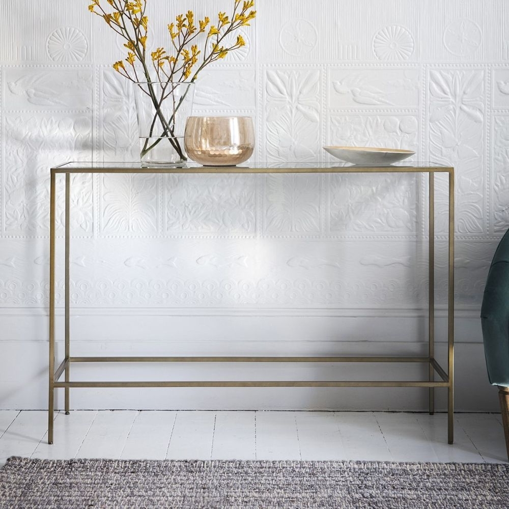 Product photograph of Norwich Glass And Metal Console Table - Comes In Silver And Champagne Options from Choice Furniture Superstore.