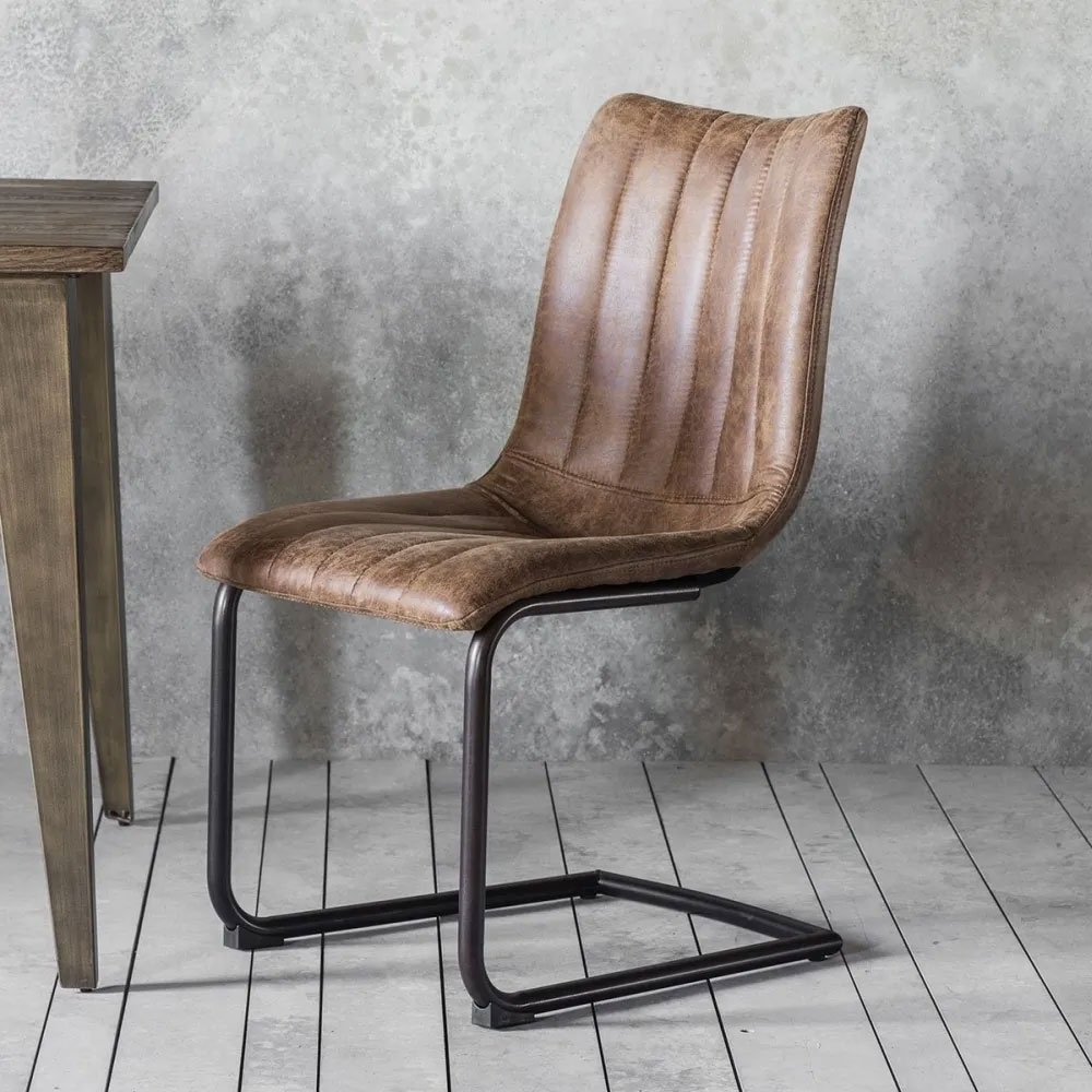 Product photograph of Edington Brown Faux Leather Dining Chair Sold In Pairs from Choice Furniture Superstore.