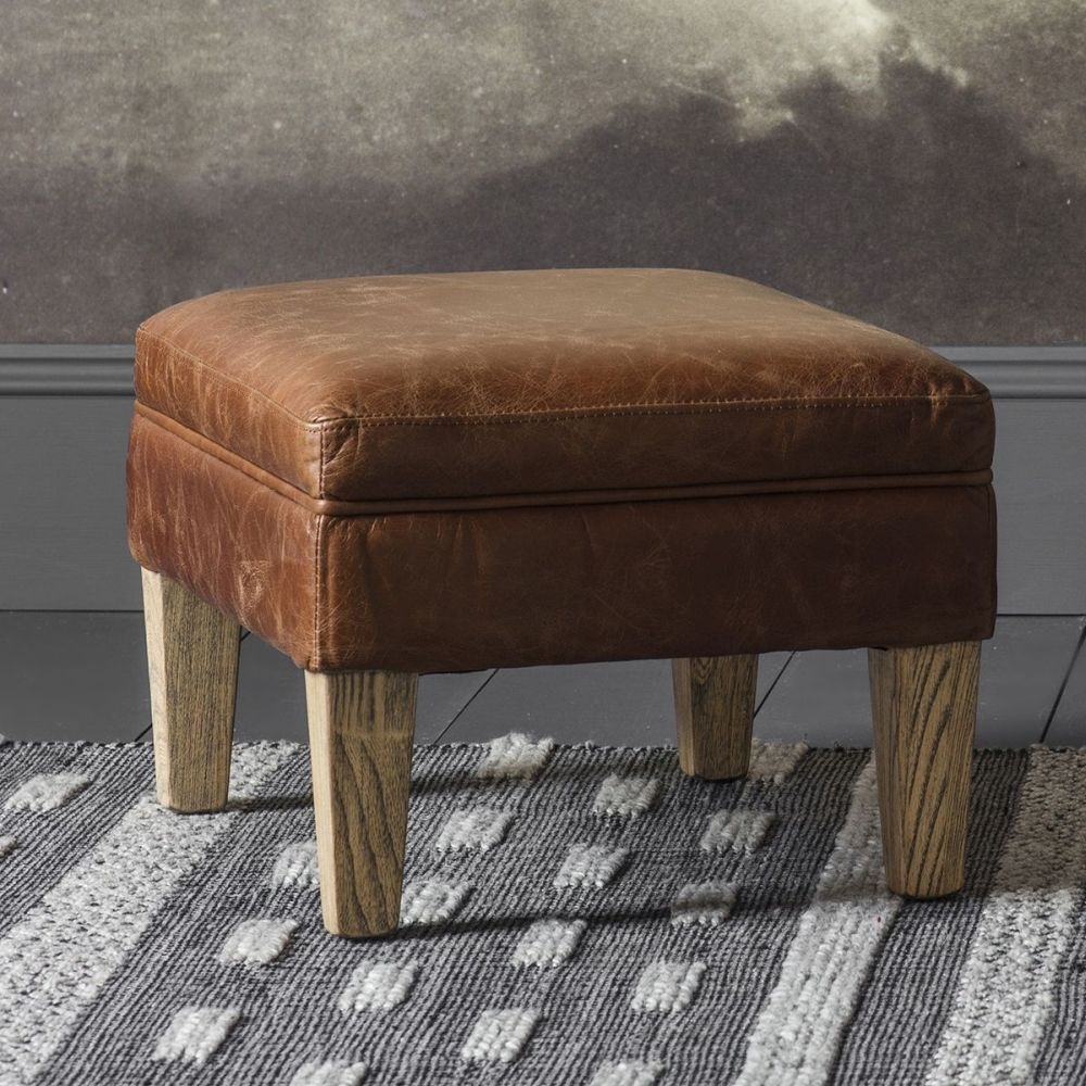 Product photograph of Mr Paddington Vintage Brown Leather Stool from Choice Furniture Superstore.