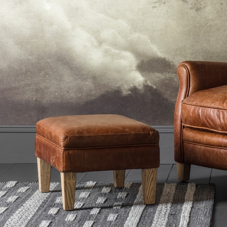 Product photograph of Mr Paddington Vintage Brown Leather Stool from Choice Furniture Superstore.