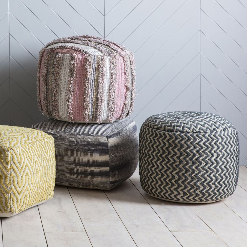 Product photograph of Kiana Grey Monochrome Bold Zig Zag Round Fabric Pouffe from Choice Furniture Superstore.
