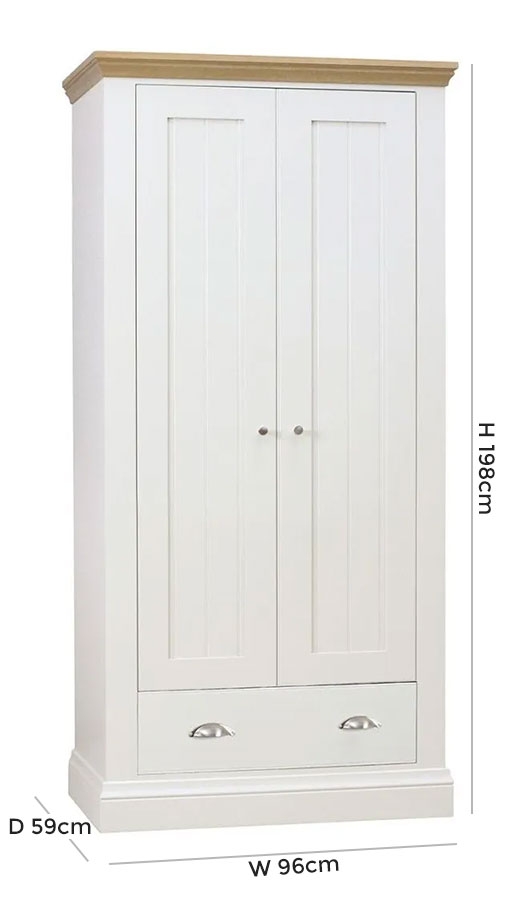Product photograph of Tch Coelo 2 Door 1 Drawer Wardrobe - Oak And Painted from Choice Furniture Superstore.
