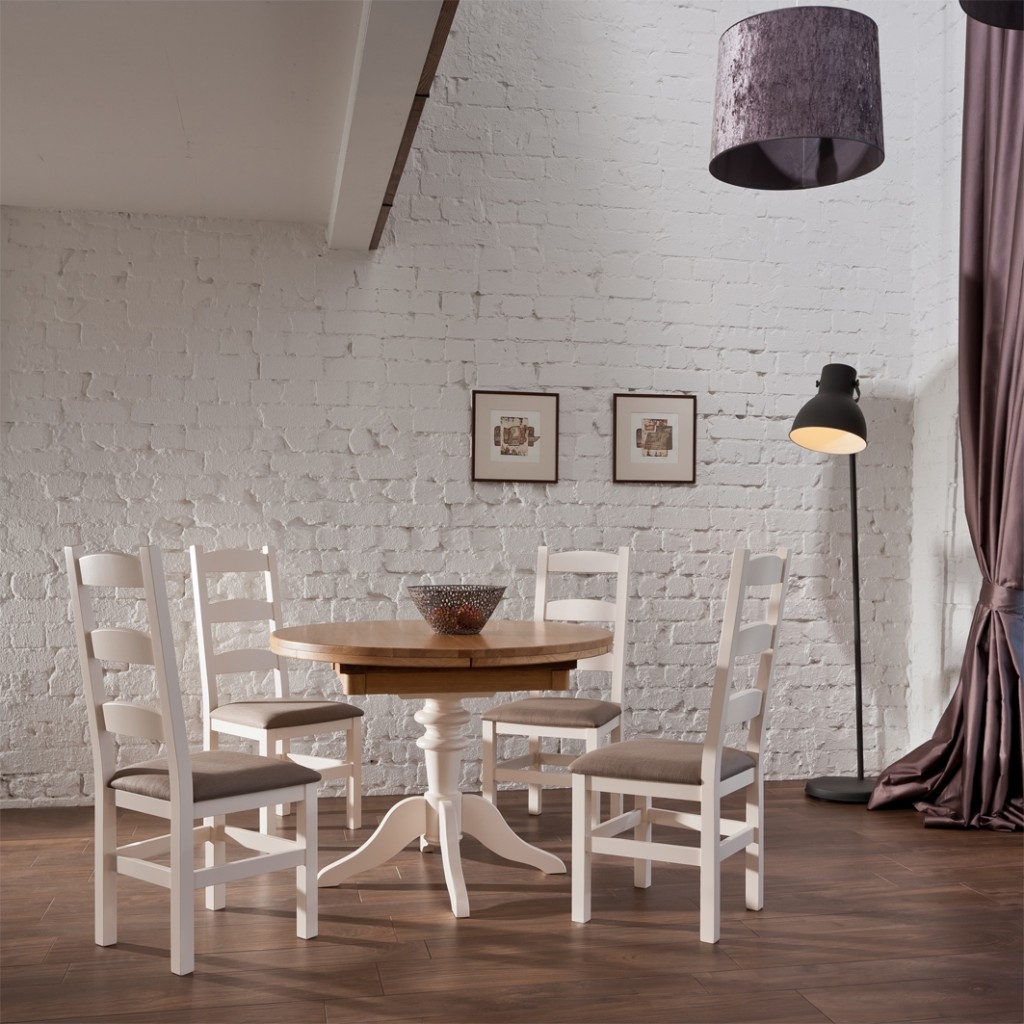 Product photograph of Tch Coelo Round Extending Dining Table - Oak And Painted from Choice Furniture Superstore.