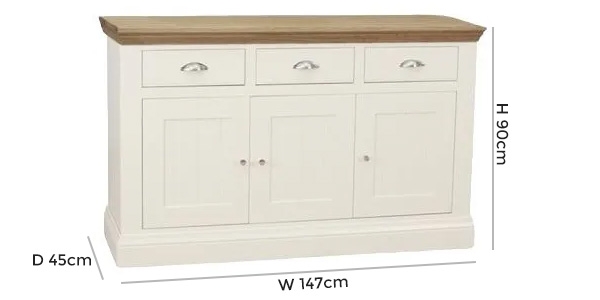 Product photograph of Tch Coelo 3 Door 3 Drawer Medium Sideboard - Oak And Painted from Choice Furniture Superstore.