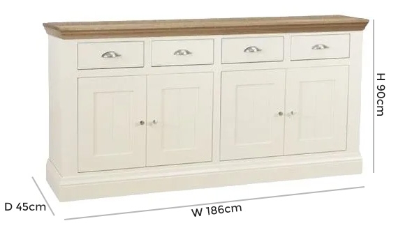 Product photograph of Tch Coelo 4 Door 4 Drawer Large Sideboard - Oak And Painted from Choice Furniture Superstore.