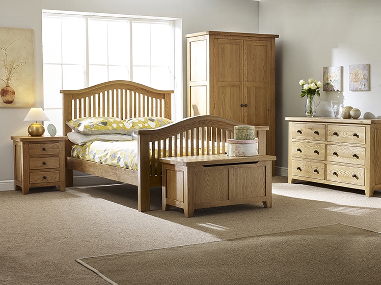 Product photograph of Appleby Oak Bed Frame High Foot End With Curved Slatted Headboard from Choice Furniture Superstore.