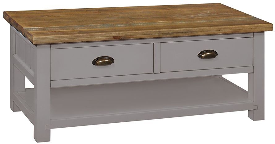 Product photograph of Regatta Grey Painted Pine Coffee Table With 2 Drawers Storage from Choice Furniture Superstore.