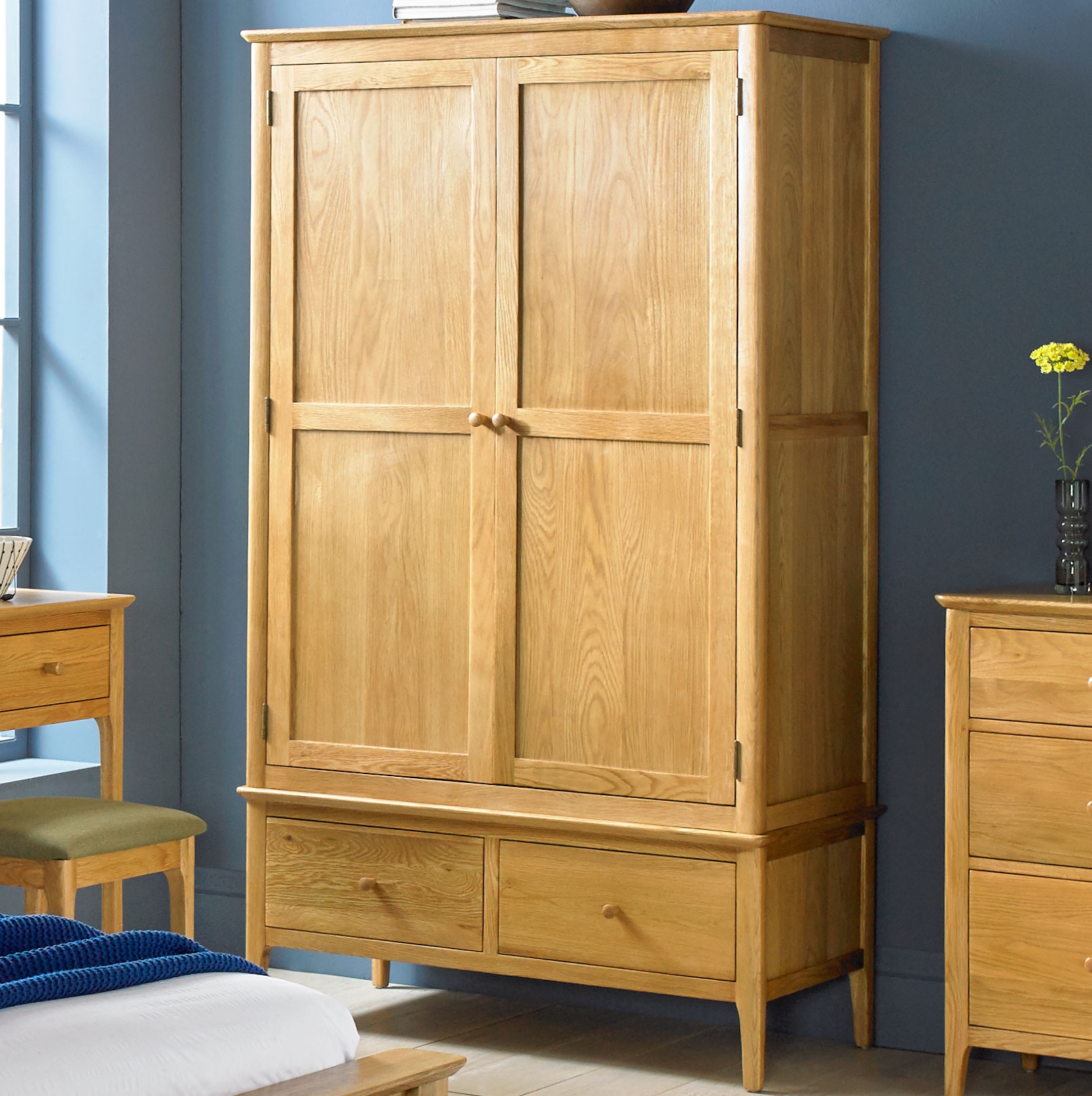 Product photograph of Cornett Shaker Style Oak Double Wardrobe 2 Doors With 2 Bottom Storage Drawers from Choice Furniture Superstore.