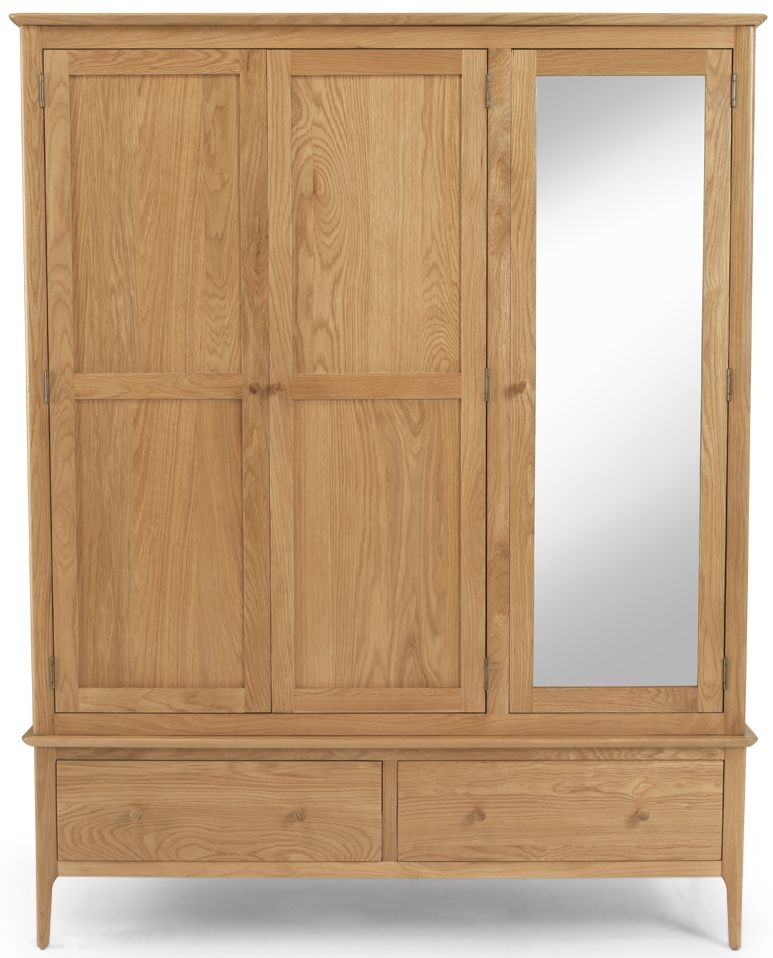 Product photograph of Cornett Shaker Style Oak Combi Wardrobe 3 Doors Mirror Front With 2 Bottom Storage Drawers from Choice Furniture Superstore.