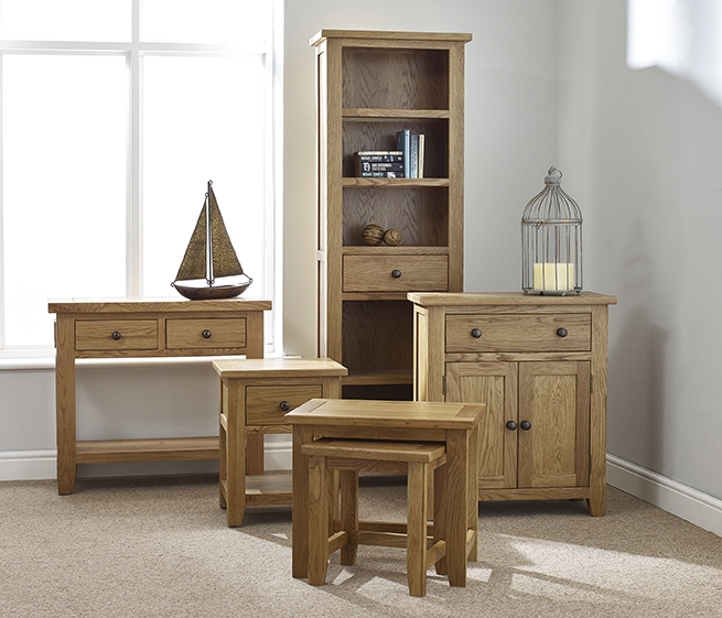 Product photograph of Appleby Petite Oak Tall Bookcase 180cm Bookshelf With 1 Storage Drawer from Choice Furniture Superstore.