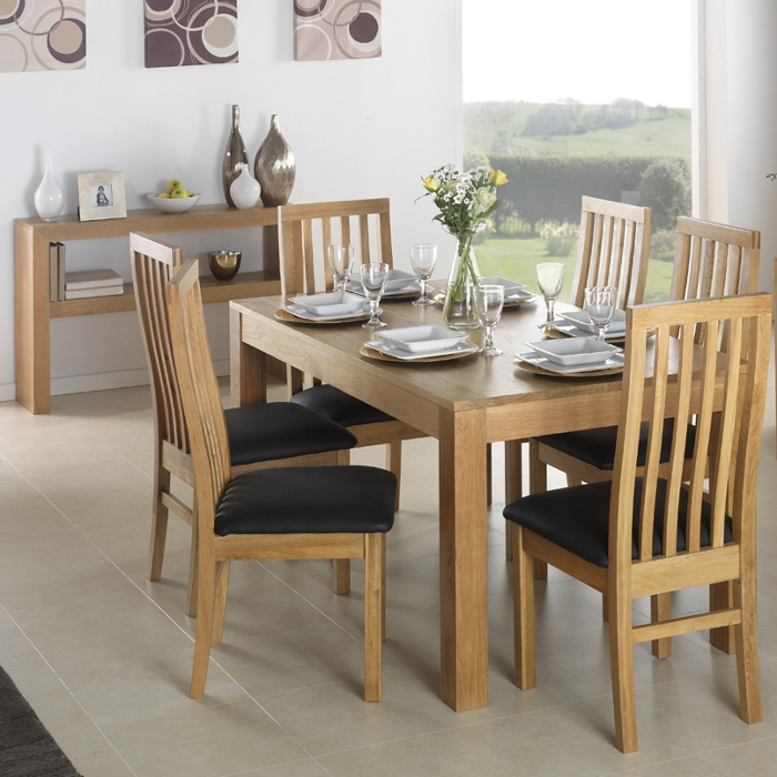 Product photograph of Carlota Light Oak Dining Chair Slatted Back With Faux Leather Padded Seat Sold In Pairs from Choice Furniture Superstore.