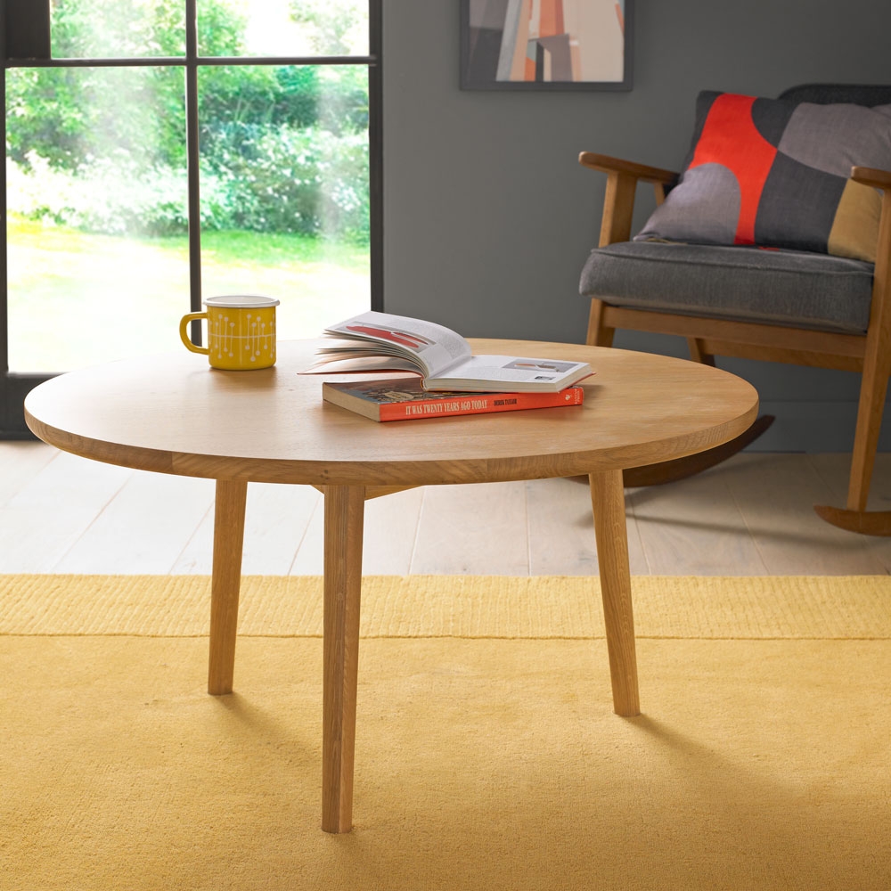 Product photograph of Skean Scandinavian Style Oak Round Coffee Table from Choice Furniture Superstore.