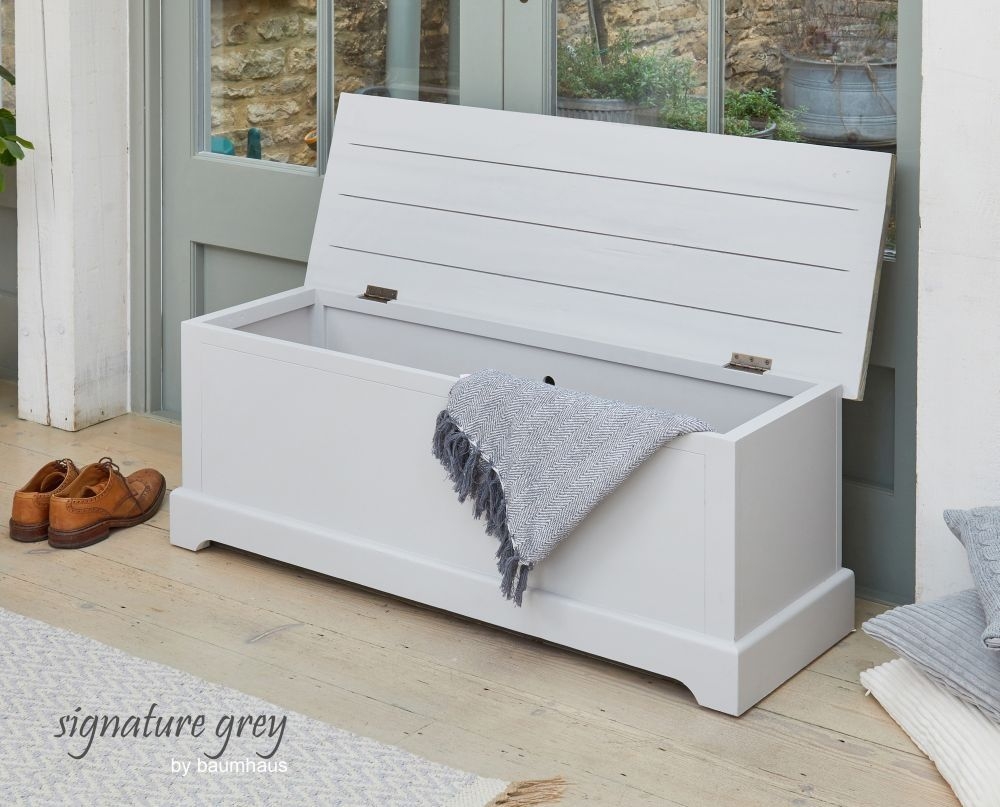 Product photograph of Signature Grey Painted Hallway Storage Bench from Choice Furniture Superstore.