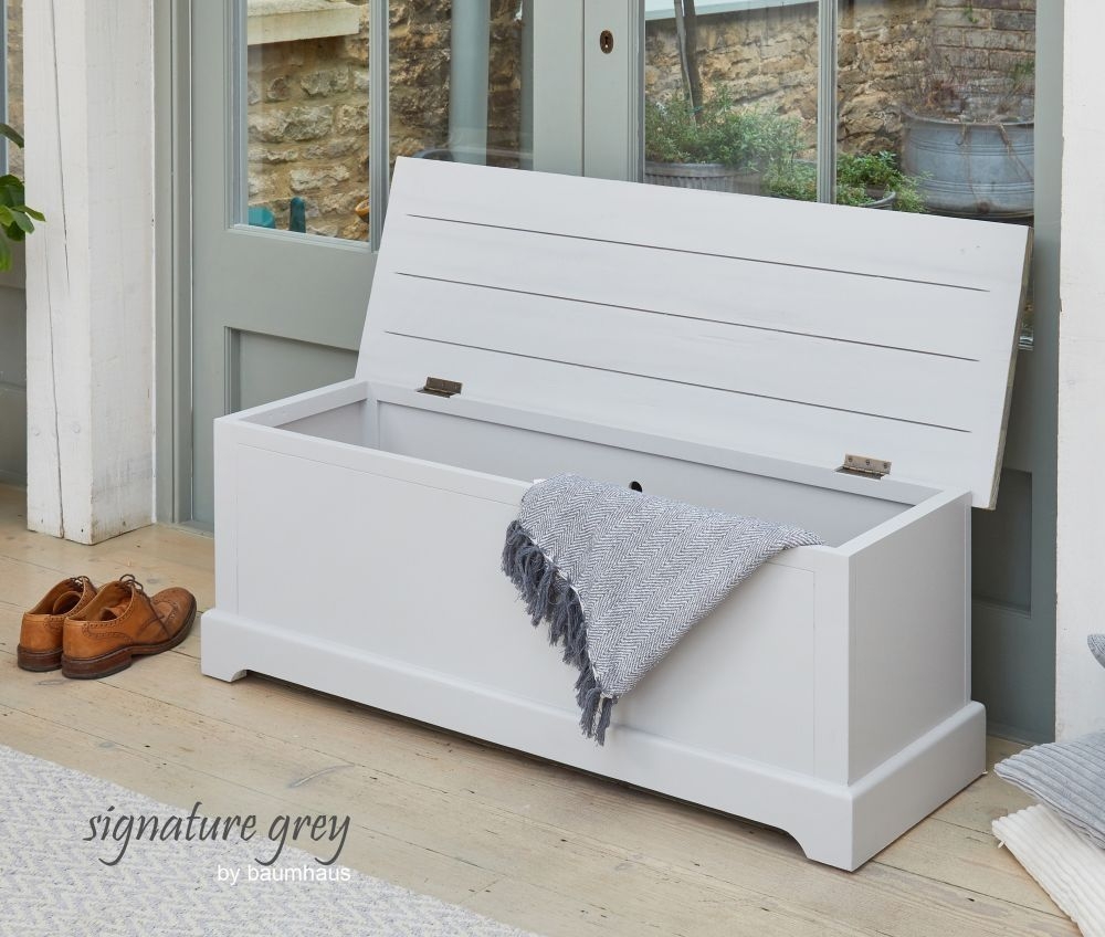 Product photograph of Signature Grey Painted Hallway Storage Bench from Choice Furniture Superstore.