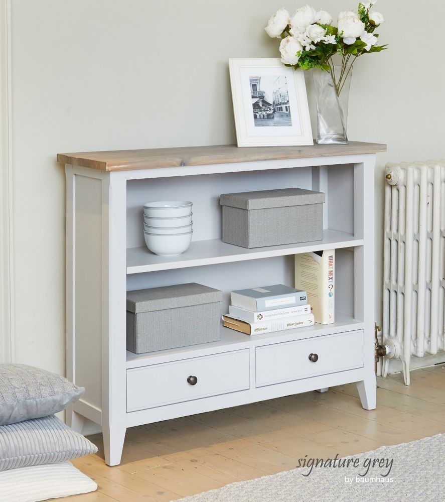 Product photograph of Signature Grey Painted Low Bookcase from Choice Furniture Superstore.