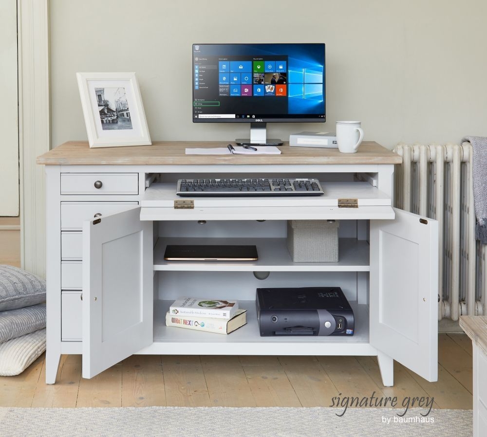 Product photograph of Signature Grey Painted Hidden Home Office Desk from Choice Furniture Superstore.