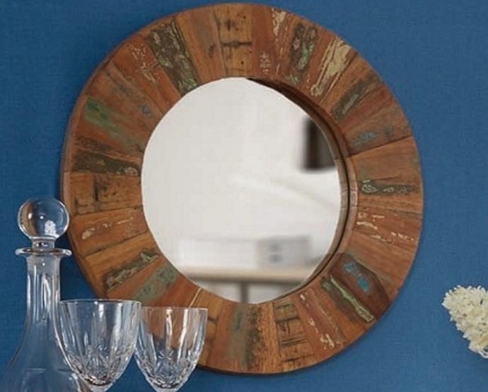 Product photograph of Coastal Brown Reclaimed Wood Round Mirror from Choice Furniture Superstore.