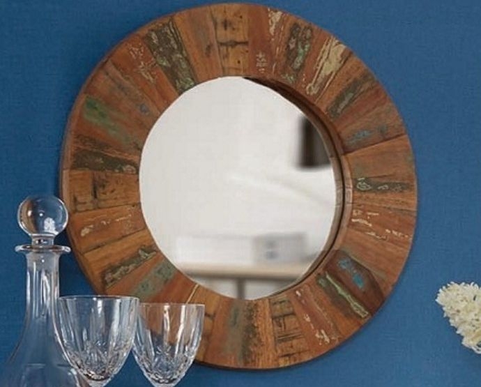 Product photograph of Reclaimed Wood Round Wall Mirror from Choice Furniture Superstore.