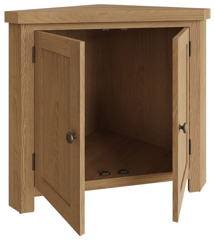 Product photograph of Tucson Oak 2 Door Corner Cabinet from Choice Furniture Superstore.