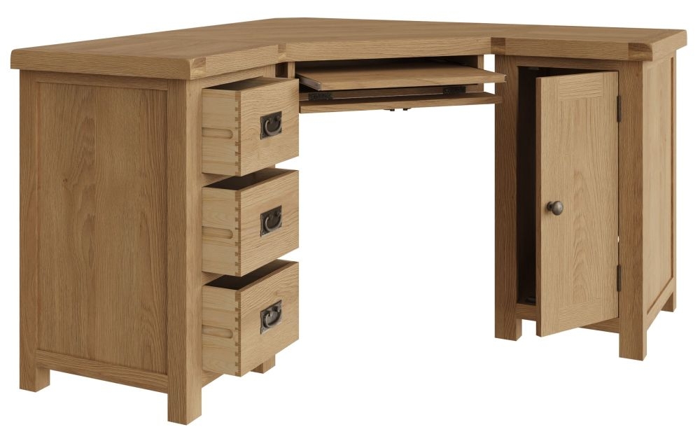 Tucson Oak 1 Door 3 Drawer Corner Computer Desk - CFS Furniture UK