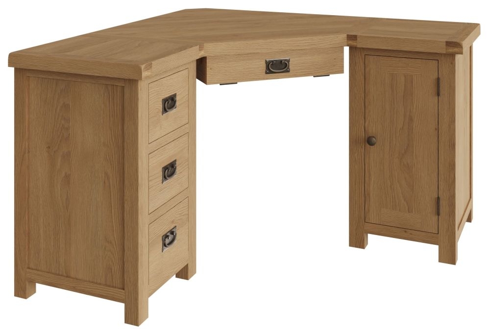 Tucson Oak 1 Door 3 Drawer Corner Computer Desk - CFS Furniture UK